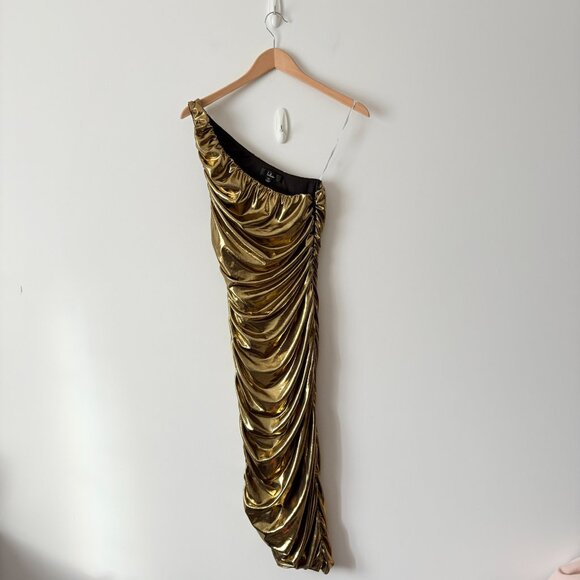 Lulus Reflections Of Style Shiny Gold One-Shoulder Bodycon Mini Dress Size XS - Picture 5 of 10
